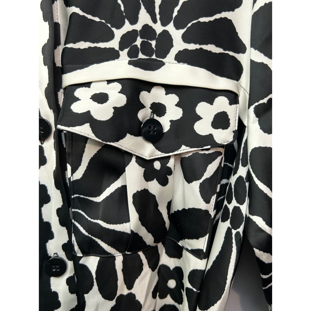 House of Harlow 1960 Shirt Dress Womens M Black White Floral Beaded Belt Midi - Picture 8 of 10